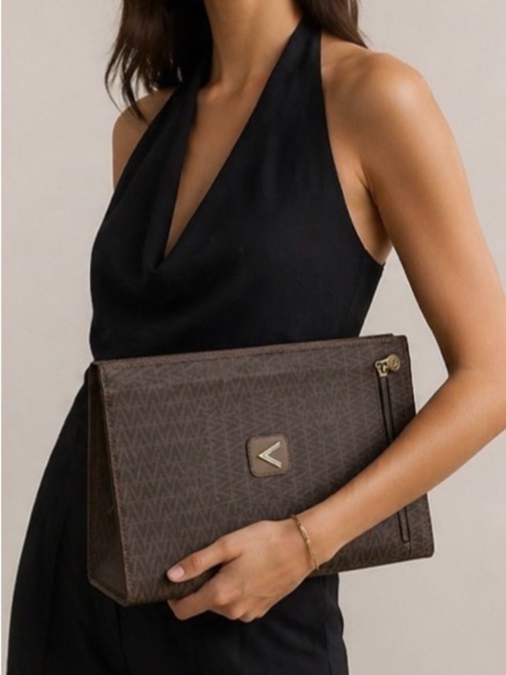 Valentino Monogram Clutch – Brown -Preloved Edit